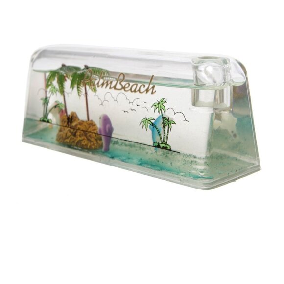 Vintage 80s Palm Beach Lucite Water Globe Pen Holder Paperweight Office Dolphins - Picture 5 of 9